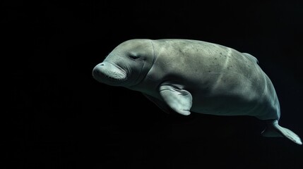 Naklejka premium Dugong in the solid black background