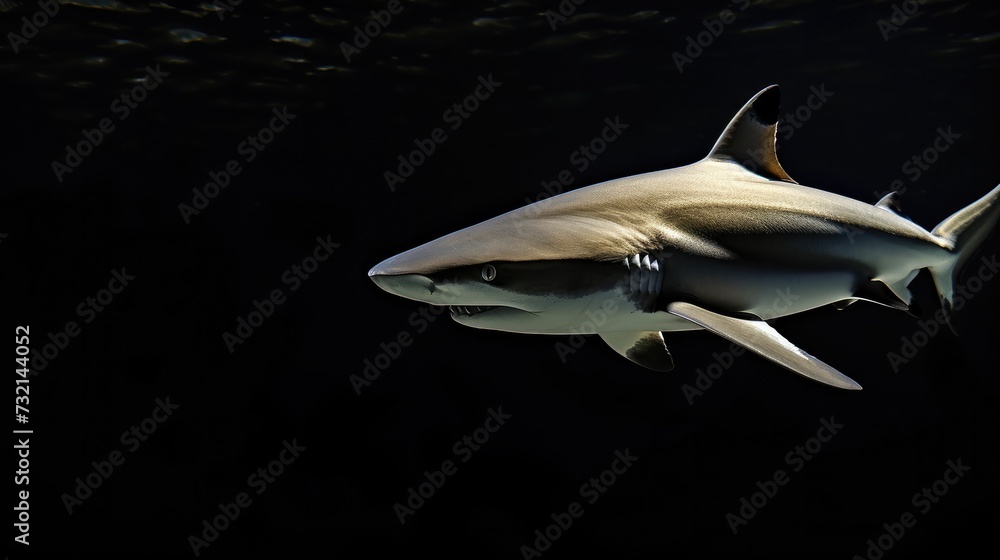 Wall mural blacktip shark in the solid black background