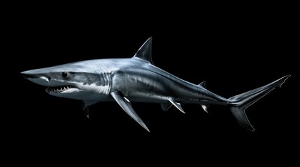 Mako Shark in the solid black background - obrazy, fototapety, plakaty