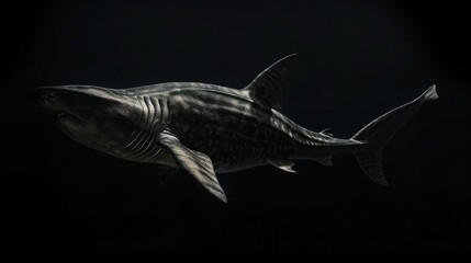 Naklejka premium Basking Shark in the solid black background