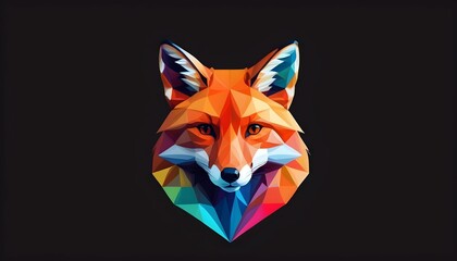 Obraz premium red fox head isolated, low poly vector logo of fox colorful Vector Design Illustration with black Background design with space for copy created with generative ai 