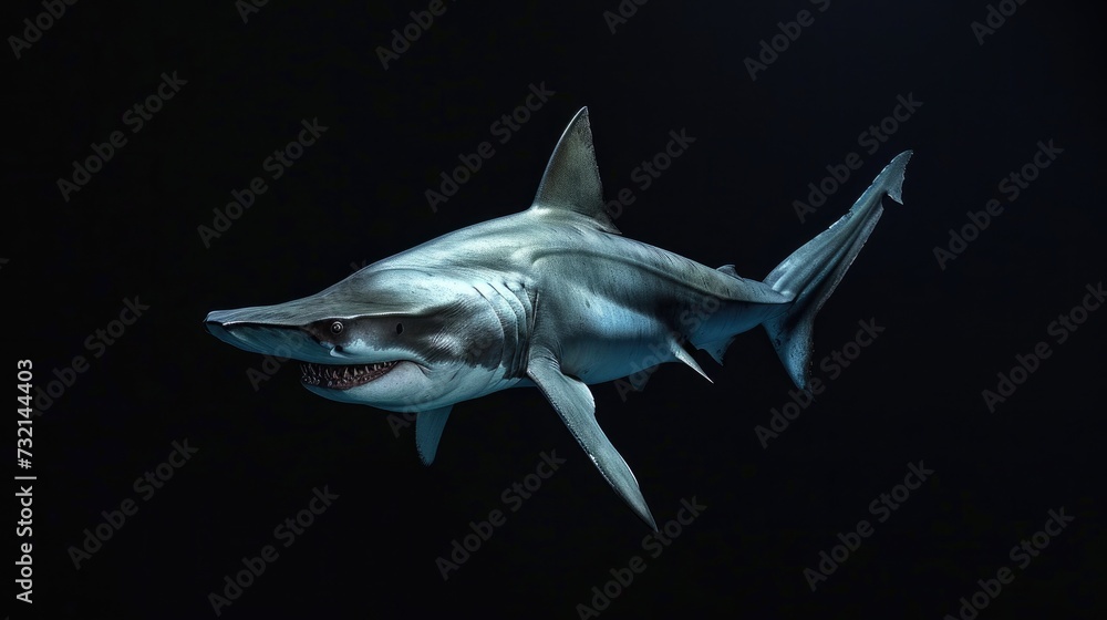 Wall mural Hammerhead Shark in the solid black background