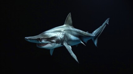 Hammerhead Shark in the solid black background - obrazy, fototapety, plakaty