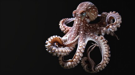 Fototapeta premium Coconut Octopus in the solid black background