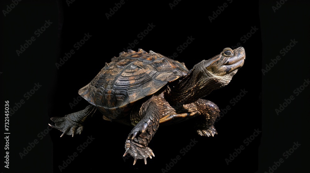 Wall mural Alligator Snapping Turtle in the solid black background