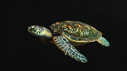 Fototapeta premium Green Sea Turtle in the solid black background