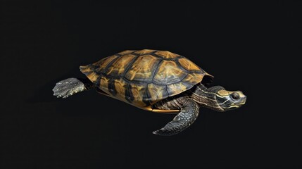 Obraz premium Flatback Turtle in the solid black background
