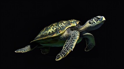 Obraz premium Green Turtle in the solid black background