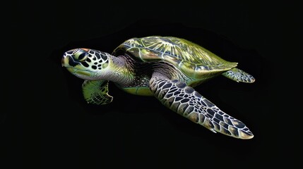 Fototapeta premium Green Sea Turtle in the solid black background
