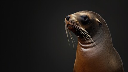 Fototapeta premium Sea Lion in the solid black background