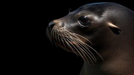 Sea Lion in the solid black background