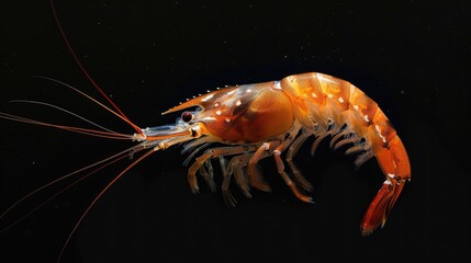 Shrimp in the solid black background