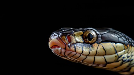 Snake head in the solid black background