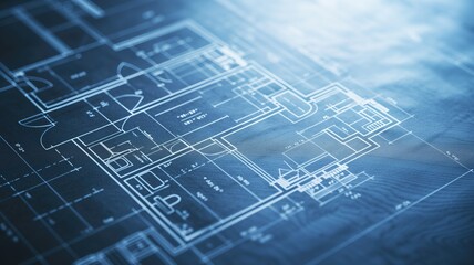 Architectural blueprint of a building with detailed lines and measurements, projecting a concept of design and planning