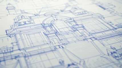 Technical blueprint of a building with detailed architectural design