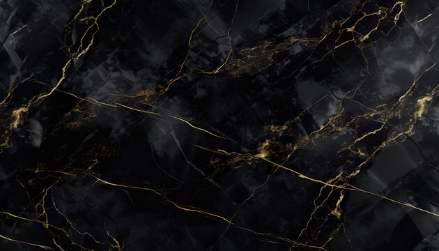 Abstract luxury black marble with refined yellow gold streaks texture wallpaper background backdrop. Elegant, glamorous, modern, glam, chic, gentry, rich design