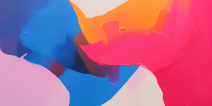 Abstract bold primary color heavy acrylic paint shapes and brushstrokes texture pattern background. Dynamic composition, red, orange, modern art painting wallpaper backdrop