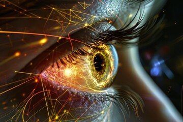 Human Cyborg AI Eye Glaucoma medication adherence. Eye optic nerve inflammation optic nerve lens vision therapy color vision. Visionary iris optical aberrations sight eye examination eyelashes