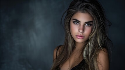 Fototapeta premium Portrait of a young woman with striking features and dramatic lighting suggesting themes of beauty and portraiture