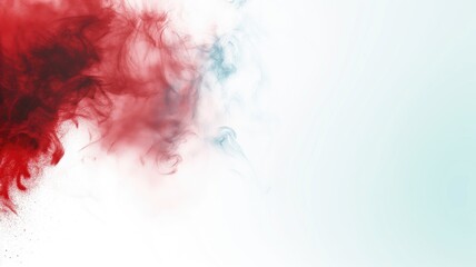 Interaction of red and blue smoke on a white background, creating a delicate diffusion