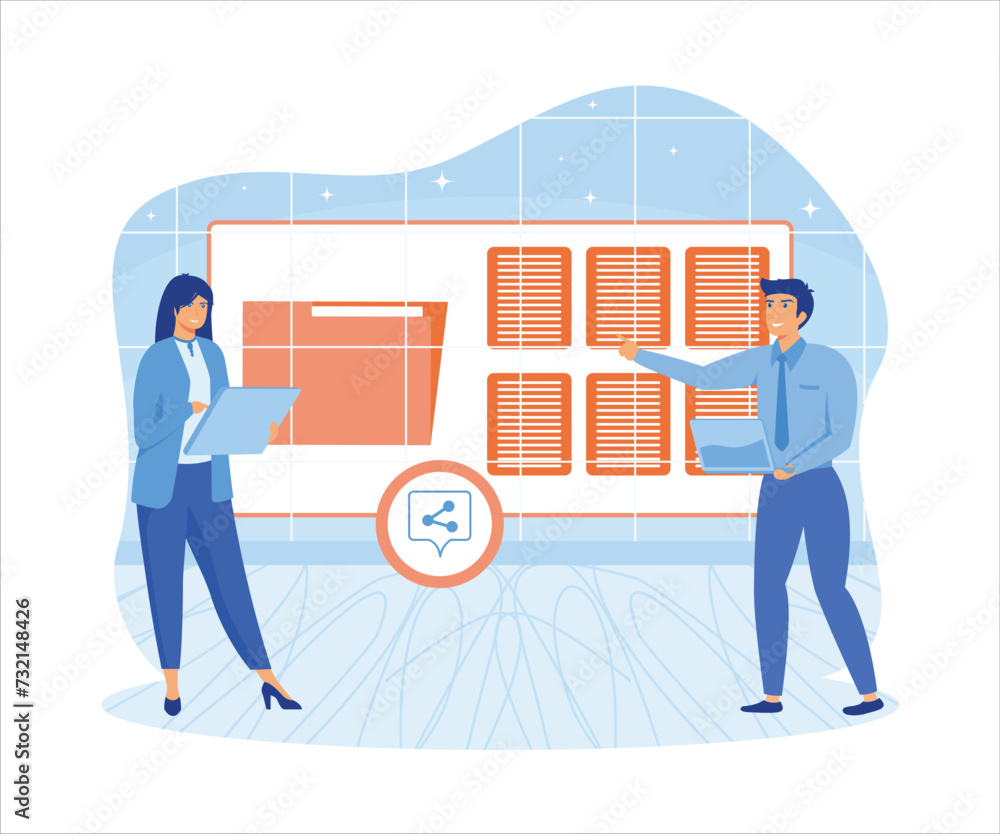Poster people send files for business. sharing file, data transfer, transfer of documentation, cloud servic