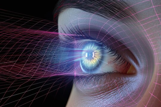 Human Cyborg AI Eye diabetic retinopathy surgery. Eye subluxated lens optic nerve lens trifocal intraocular lens color vision. Visionary iris eye allergies sight lacrimal sac eyelashes