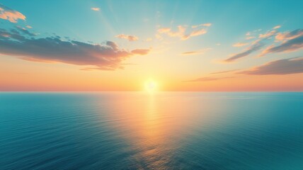 Naklejka na ściany i meble Serene sunset over the ocean, clouds reflecting on calm water