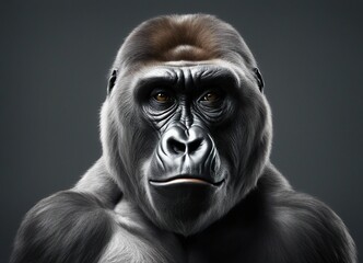 Portrait of a gorilla on a gray background. Studio shot.