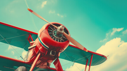 Vintage red biplane with a propeller - obrazy, fototapety, plakaty