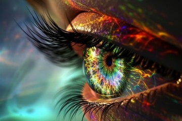 Human Cyborg AI Eye diabetic retinopathy. Eye lanthony desaturated d 15 test optic nerve lens corneal dystrophy color vision. Visionary iris eyelash sight photoreceptor eyelashes