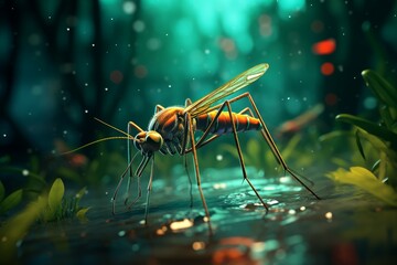 Tiny Mosquito macro. Plant disease fly. Generate Ai - obrazy, fototapety, plakaty