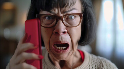 Furious elderly lady on phone