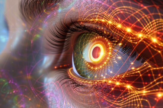 Human Cyborg AI Eye Prostaglandin eye drop. Eye optic nerve gliosis optic nerve lens protanopia color vision. Visionary iris corneal transplant sight central vision eyelashes
