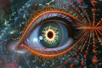 Human Cyborg AI Eye pupillary abnormality. Eye pupil response time optic nerve lens texture color vision. Visionary iris globe rupture repair sight lacrimal sac eyelashes
