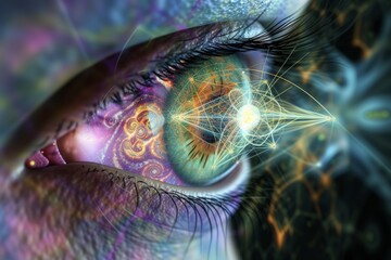 Human Cyborg AI Eye visual field test. Eye deep anterior lamellar keratoplasty optic nerve lens visual impairment color vision. Visionary iris stye sight light eyelashes