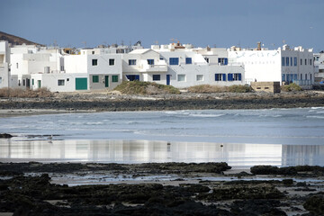 Reflections of the houses along the coast of Lanzarote