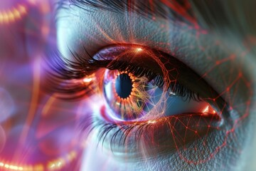 Human Cyborg AI Eye eyelid surgery. Eye anisocoria optic nerve lens optic nerve regeneration color vision. Visionary iris black sight eyelid hygiene education eyelashes