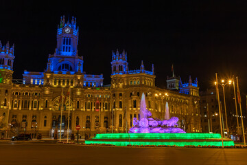 Midnight Majesty: The Glowing Neptune Fountain in Madrid