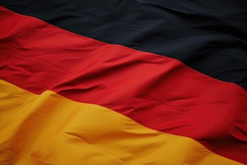 A red, yellow and black German flag laying on top of a bed