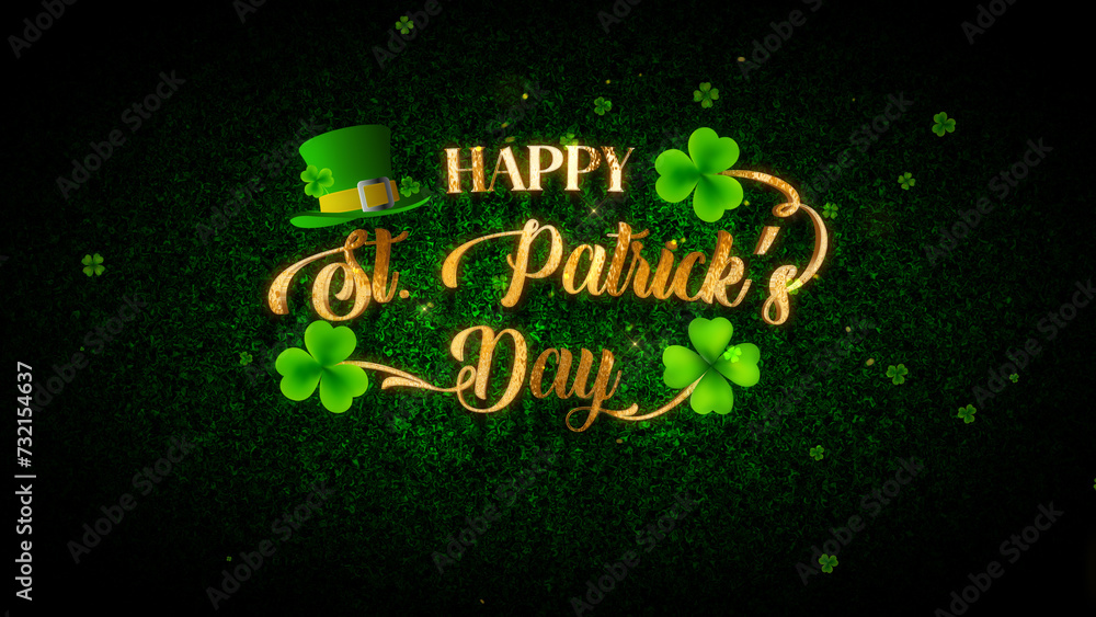 Poster decorative happy st patrick's day lettering gold texture on green shiny micro turbulence waves grain