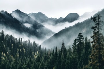 Mountain foggy view. Mist hill. Generate Ai