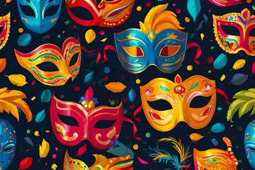 Carnival celebration pattern. Vibrant masks, confetti, and festivity-inspired design. Perfect for lively themed projects.