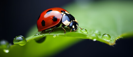 Obraz premium beautiful ladybug walking on a leaf on a spring day
