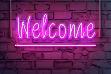 Welcome neon text design. Night neon signboard.