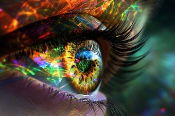 Human Cyborg AI Eye retinal detachment. Eye color vision training optic nerve lens irregular astigmatism color vision. Visionary iris focus sight eyebrow eyelashes