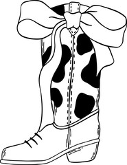 Coquette cowgirl boots outline for coloring