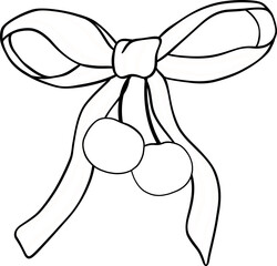 Coquette cowgirl cherry with ribbon bow outline for coloring