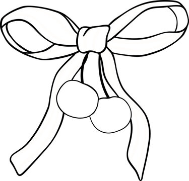Coquette cowgirl cherry with ribbon bow outline for coloring