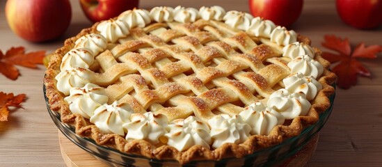 Delicious Apple Pie with a Vanilla Cream Topping - An Irresistible Combination of Apple, Pie, Vanilla, and Cream