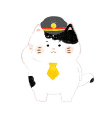 敬礼しているねこの車掌　クレヨンタッチ